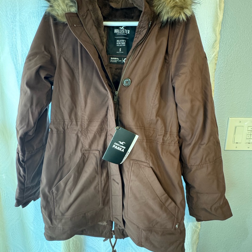 Hollister Chocolate Brown Coat with Faux Fur